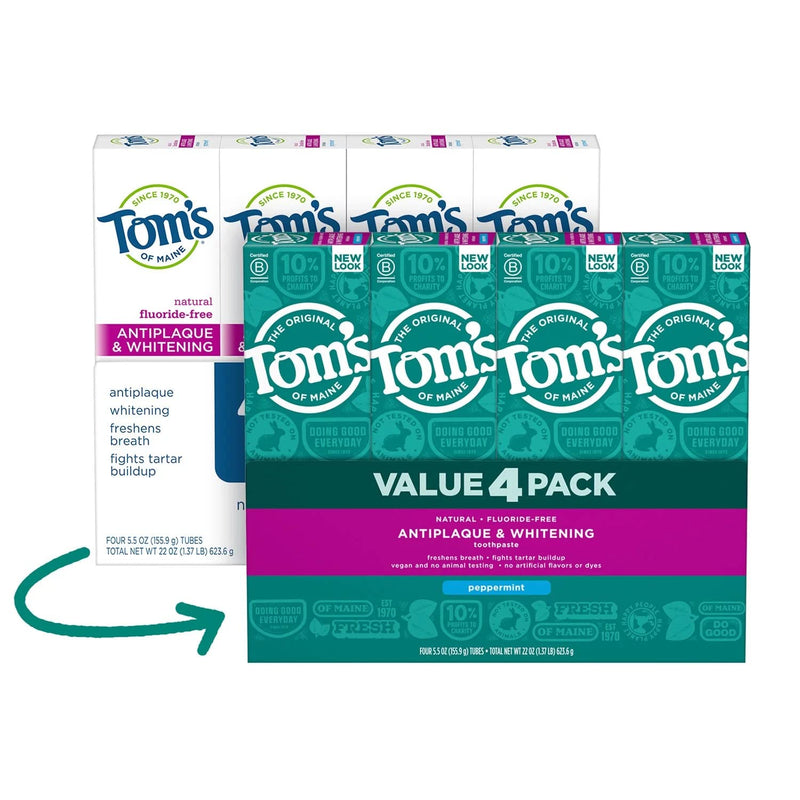 [Australia] - Tom's of Maine Fluoride-Free Antiplaque & Whitening Toothpaste, Peppermint (5.5 oz., 4 pk.) 