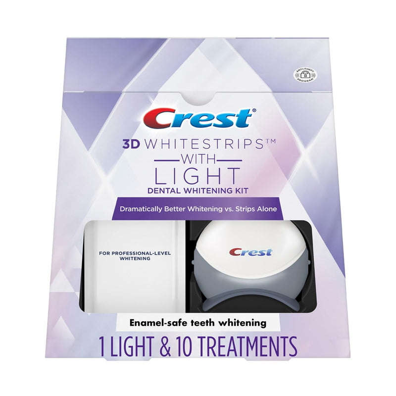 [Australia] - Crest 3D Whitestrips + LED Light – Teeth Whitening Kit, 1 Light + 10 Treatments, Each with 1 Upper/1Lower, 20 Strips – Crest 3DWhite Teeth Whitening Strips 