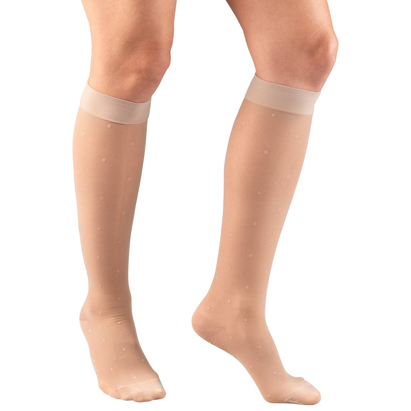 [Australia] - Truform Sheer Compression Stockings, 15-20 mmHg, Women's Knee High Length, Pattern Knit, Nude, Large Nude Dot Pattern Medium (1 Pair) 