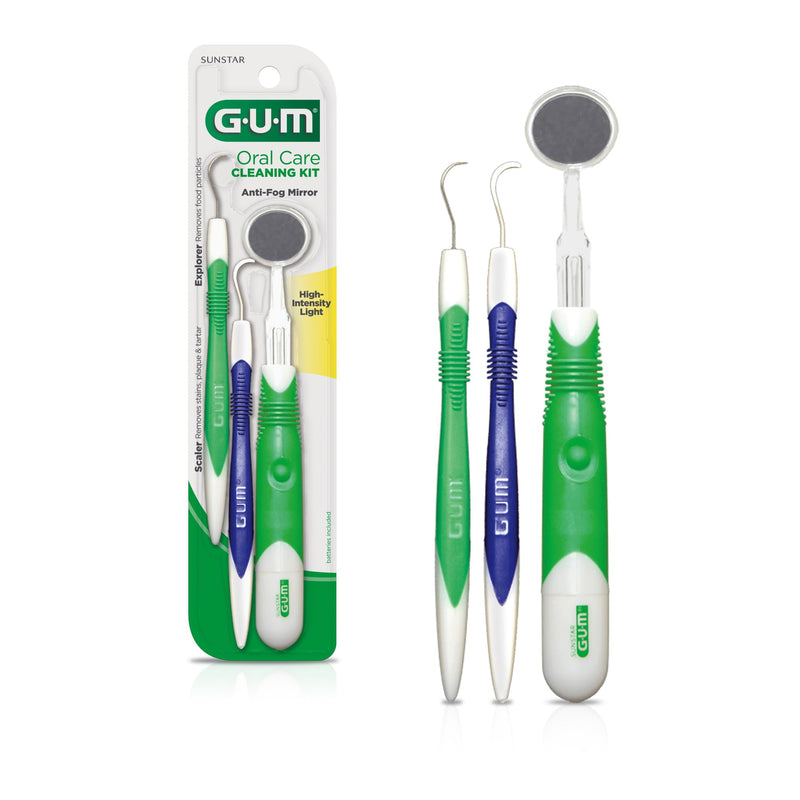 [Australia] - GUM Oral Care Dental Cleaning Kit, Dental Mirror with Light, Explorer Pick, and Dental Scaler, Professional Quality Stainless Steel Dental Tools, Easy-Grip Handle (Pack of 1) 