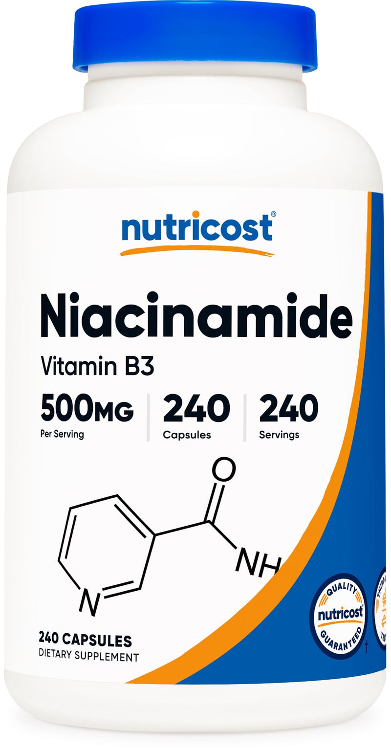 [Australia] - Nutricost Niacinamide (Vitamin B3) 500mg, 240 Capsules - Non-GMO, Gluten Free, Flush Free Vitamin B3 240 Count (Pack of 1) 
