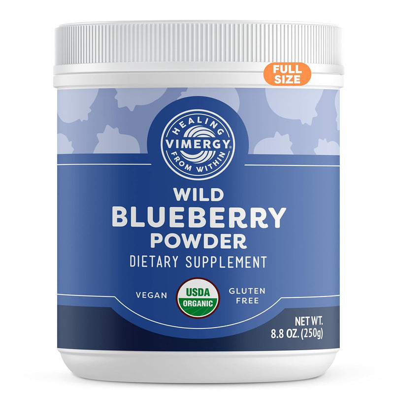 [Australia] - Vimergy USDA Organic Wild Blueberry Supplement Powder, 62 Servings – Natural Wild Blueberries - Fruit Powder for Smoothies, Juices, Fruit Bowls – Low-Bush, Non-GMO, Gluten-Free, Vegan, Paleo (250g) 8.8 Ounce (Pack of 1) 