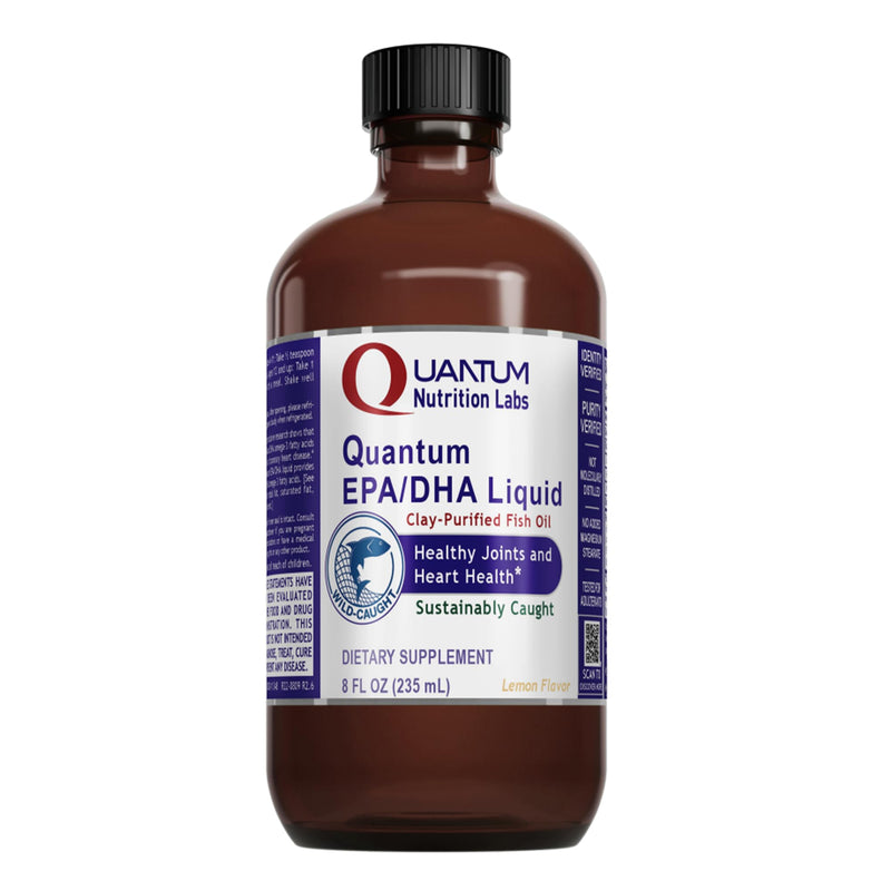 Quantum Nutrition Labs EPA/DHA Liquid - Omega 3 Fish Oil Liquid, Omega 3 Liquid Fish Oil Supplement for Adults, Joint, Heart, & Brain Health Support - 8 Fl Oz Bottle