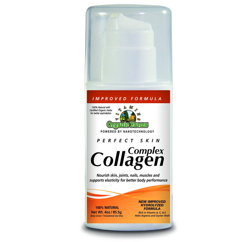 Collagen Hydrolyzed - Perfect Skin - Net Wt. 4oz./ 85.5g Body Cream / Transdermal Use Only - Nourishes and Revitalizes your Body - 100% Natural Improved Formula.
