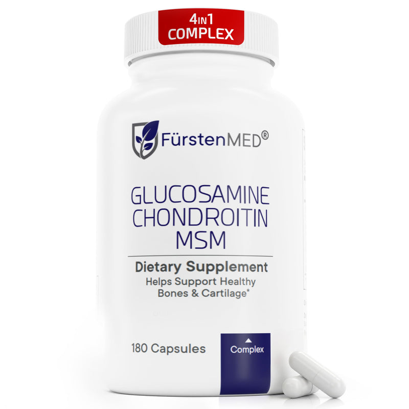 FürstenMED® Glucosamine 1710mg + Chondroitin 1200mg + MSM 1710mg + Vitamin C, High-dose Supplement 4-in-1 Complex 180 Capsules for Joint Health, Flexibility & Mobility Support 180 Count (Pack of 1)