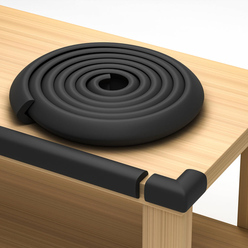 [Australia] - Furniture Edge and Corner Guards | 20.4ft Protective Foam Cushion | 18ft Bumper 8 Adhesive Childsafe Corners | Baby Child Proofing Set NonToxic and Safe for Table, Fireplace, Countertop | Black 