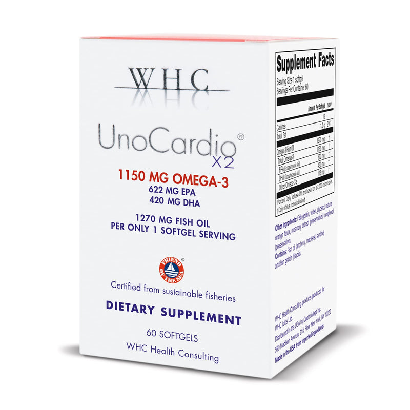 [Australia] - WHC, UnoCardio X2 Fish Oil, Triglyceride Omega-3 Fatty acids, 1270 mg Fish Oil Supplement (622 mg EPA / 420 mg DHA/Total 1150 mg of Omega-3 per Serving), Natural Orange, 60 softgels 