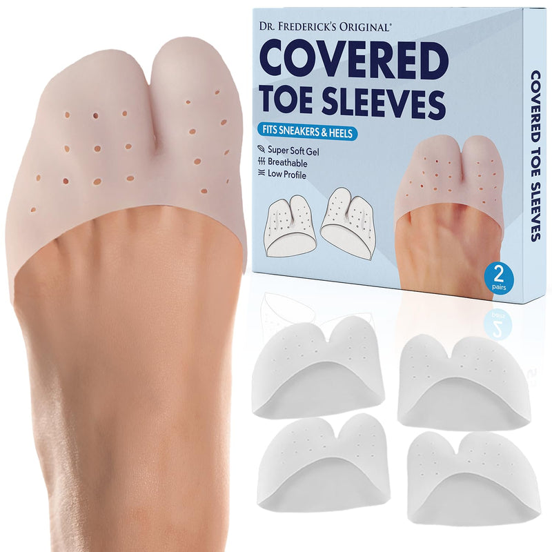 [Australia] - Dr. Frederick's Original All-Day Comfort Toe Sleeves - 4 Pieces - Breathable Gel Toe Protectors with Metatarsal Pads - Versatile Gel Toe Caps for Men & Women 