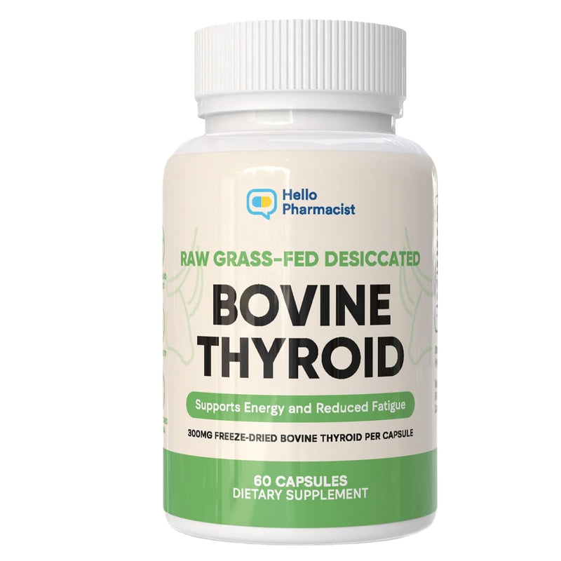 [Australia] - Raw Grass-Fed Desiccated Bovine Thyroid 300mg - Energy & Metabolism Support - New Zealand Sourced, Freeze-Dried Glandular, Non-GMO, Tested for Impurities - 60 Capsules - Pharmacist Owned Brand 