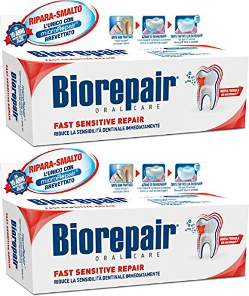 [Australia] - Biorepair: Fast Sensitive Repair Toothpaste with microRepair, New Formula - 2.5 Fluid Ounce (75ml) Tubes (Pack of 2) [ Italian Import ] 