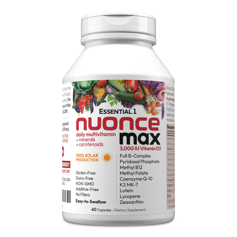 ANDREW LESSMAN Essential-1 nuonce max Multivitamin 3000 IU Vitamin D3 60 Small Capsules. 100 mcg Methyl B12. CoQ10 Lutein Lycopene Zeaxanthin. High Potency. No Additives. Ultra-Mild One Daily Capsule | Complete Daily Multivitamin & Mineral Formula with...