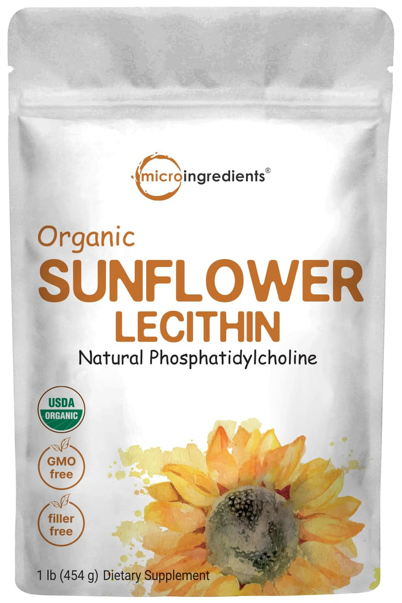 [Australia] - Micro Ingredients Organic Sunflower Lecithin Powder, 1 Pound, Sustainable Farmed, Cold Pressed, Rich in Phosphatidyl Choline and Protein, Making Liposomal Vitamin C, Lactation Supplement, Non-GMO 
