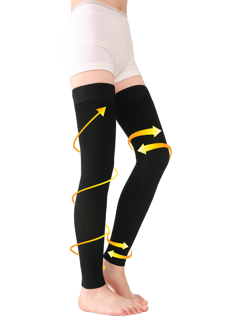 [Australia] - TOFLY¬Æ Medical Thigh High Compression Stockings Footless for Women & Men, Opaque Support Hose, 20-30mmHg Graduated Compression Socks with Silicone Band for Varicose Veins, Edema, DVT, 1 Pair Black 2XL XX-Large 20-30mmhg Footless Black 