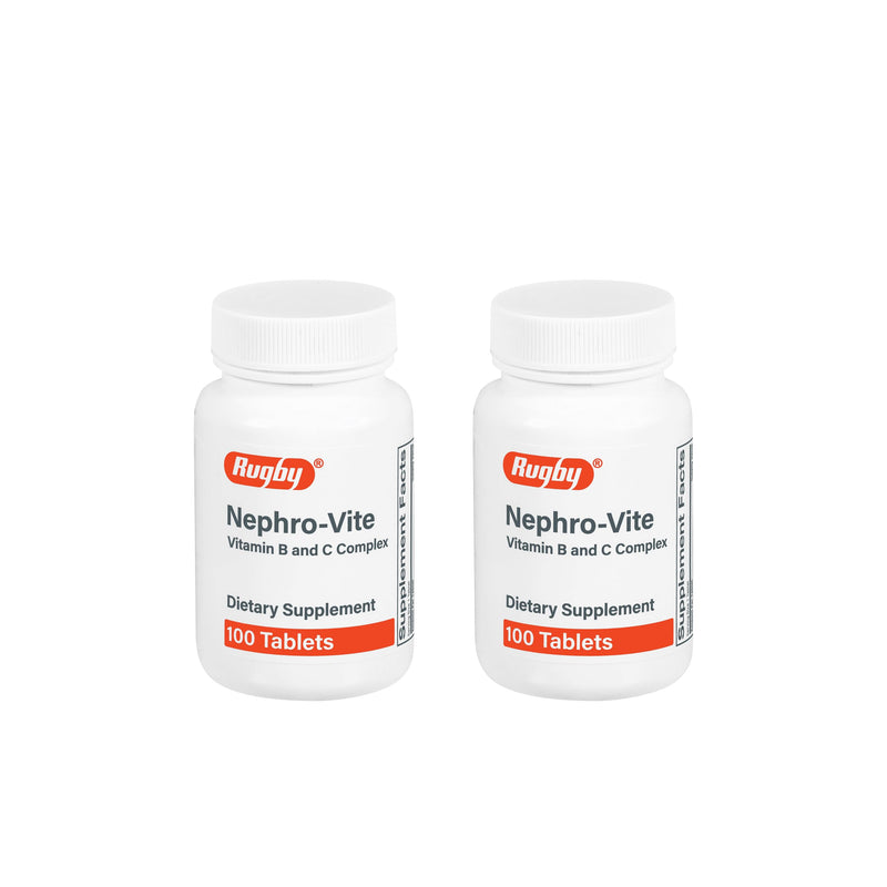 Rugby Nephro-Vite Vitamin B and C Complex Tablets, 100 Count (2-Pack) | Gluten Free Dietary Supplement for Adults with 60 Mg of Vitamin C, and 10 Mg of Vitamin B6 100 Count (Pack of 2)