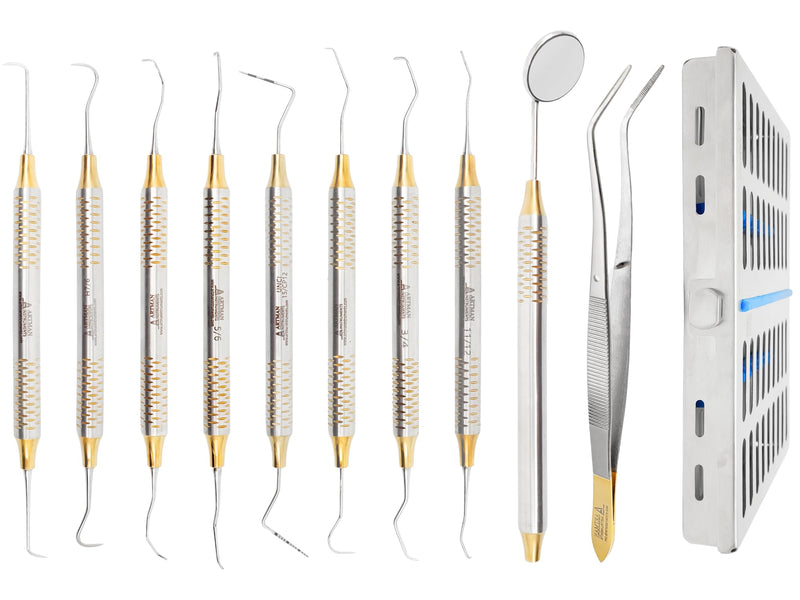 [Australia] - ARTMAN INSTRUMENTS Dental Hygienist Tool Kit (10 PCs) – Includes Mirror, Probe, Tweezer, Scalers, Pocket Probe, Curettes – Prophylaxis Teeth Cleaning Set, Autoclavable, with Sterilization Cassette 