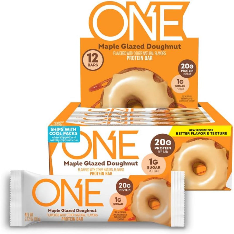[Australia] - ONE Protein Bars, Maple Glazed Doughnut, Gluten Free with 20g Protein and 1g Sugar, Pantry Staples, 2.12 oz (12 Count) 