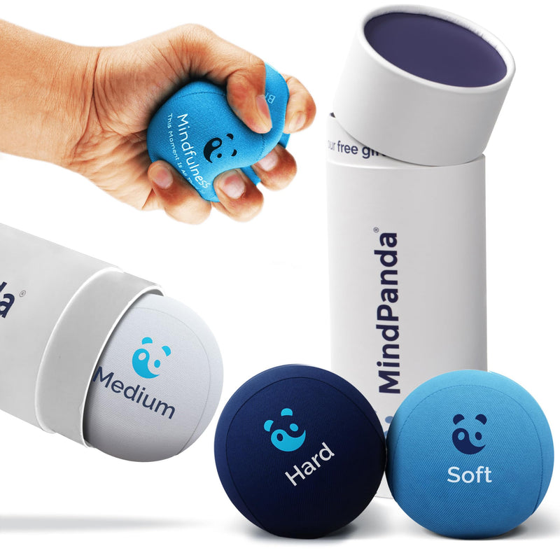 [Australia] - Mind & Body Stress Balls for Adults - Triple Density Squeeze Balls for Hand Therapy & Grip Strengthening - Stress & Anxiety Relief - Physical Therapy Support - Soft, Medium, Hard Gel Core Mindfuless - Sea Breeze, Ocean Blue, Cloud 