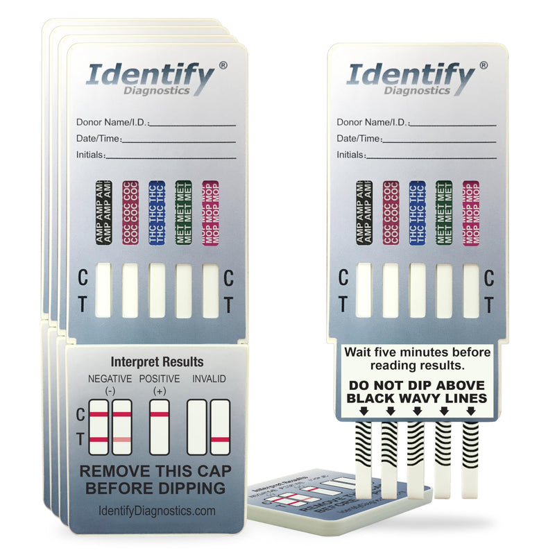 Identify Diagnostics Drug Test Cards | 25 Pack | 5 Panel Dip CLIA Waived Instant Urine Marijuana Drug Test Dip Kit for AMP,COC,MET,MOP|OPI,THC