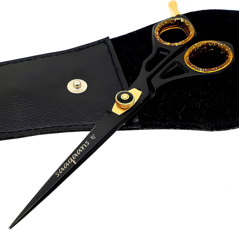 [Australia] - Saaqaans SQR-01 Professional Hairdressing Scissor - Perfect for Hair Salon/Barber/Hairdresser and Home use to Trim your Haircut/Beard/Moustache - Comes with Beautiful Black Pouch/Case 