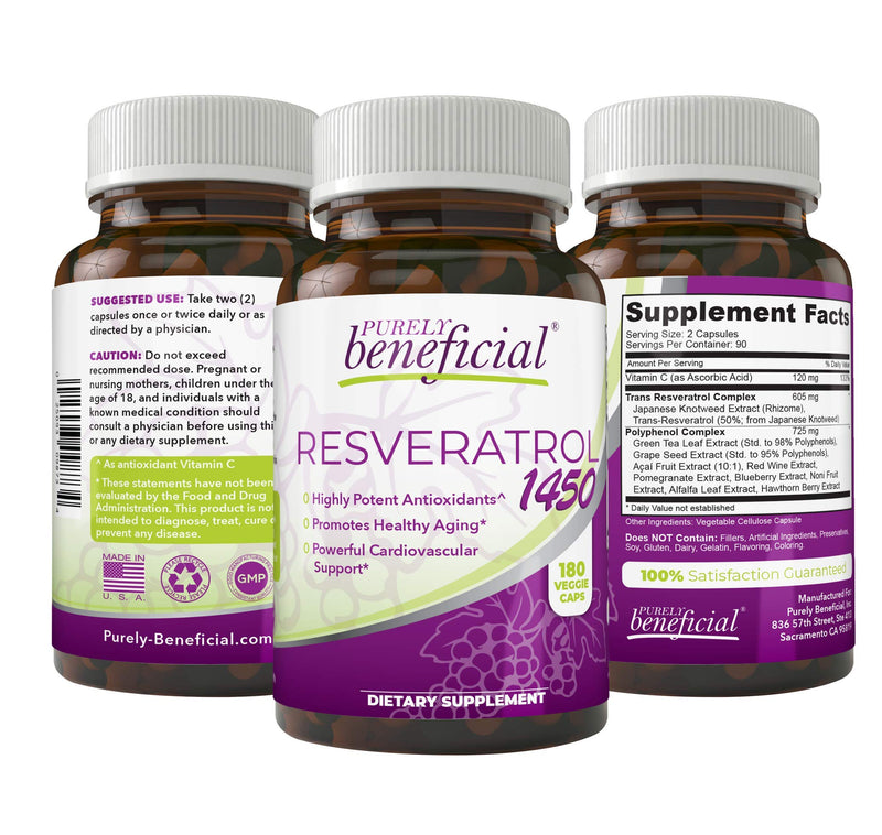 [Australia] - PURELY beneficial RESVERATROL1450-90day Supply, 1450mg per Serving of Potent Antioxidants & Trans-Resveratrol, Promotes Anti-Aging, Cardiovascular Support, Maximum Benefits (1bottle) 