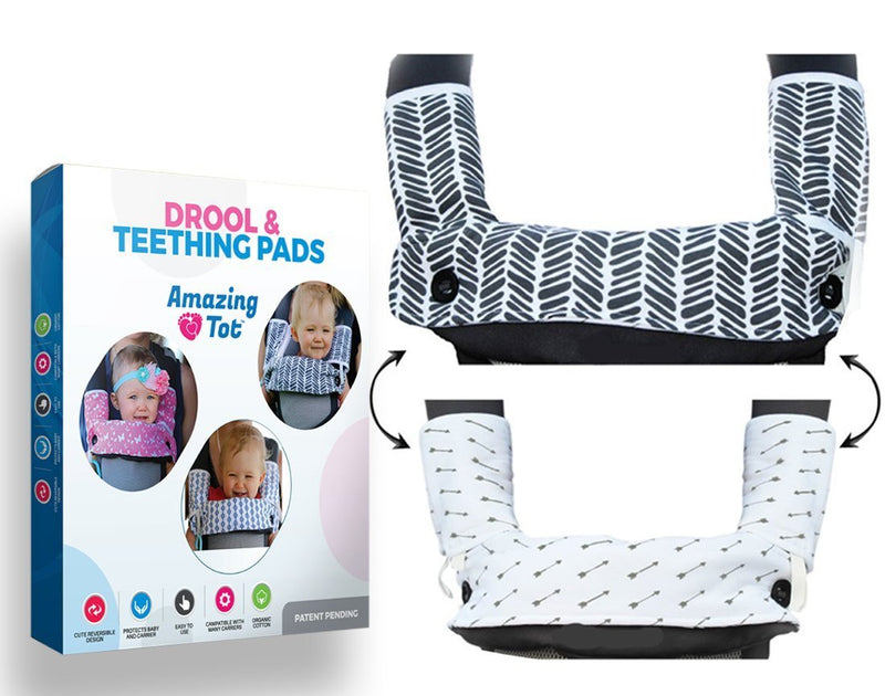 [Australia] - Drool and Teething Pad Reversible Organic Cotton 3-Piece Set Compatible with Ergobaby Four Position 360 Baby Carrier (Grey and White Arrows) [Patent Pending] Grey and White Arrows 