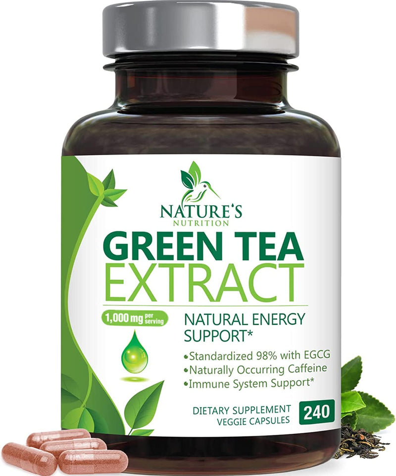 [Australia] - Green Tea Extract Capsules 1000mg 98% Standardized EGCG - 3X Strength for Natural Energy - Heart Support with Polyphenols - Gentle Caffeine - 240 Capsules 240 Count (Pack of 1) 