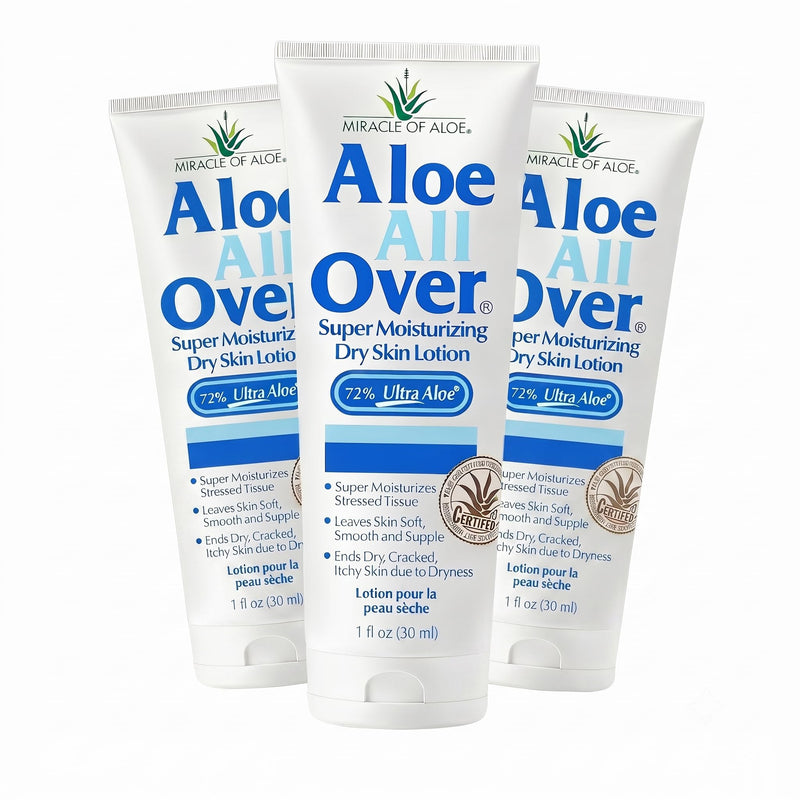 Miracle of Aloe Aloe Vera Lotion, 72% UltraAloe Gel, Dry Skin, 1 Oz, 3 Pack | For Face, Hands & Body Moisturizer, After Sun Lotion For Men, Women & Kids, With Chamomile & Vitamin E, Travel Size 1 Ounce (Pack of 3)