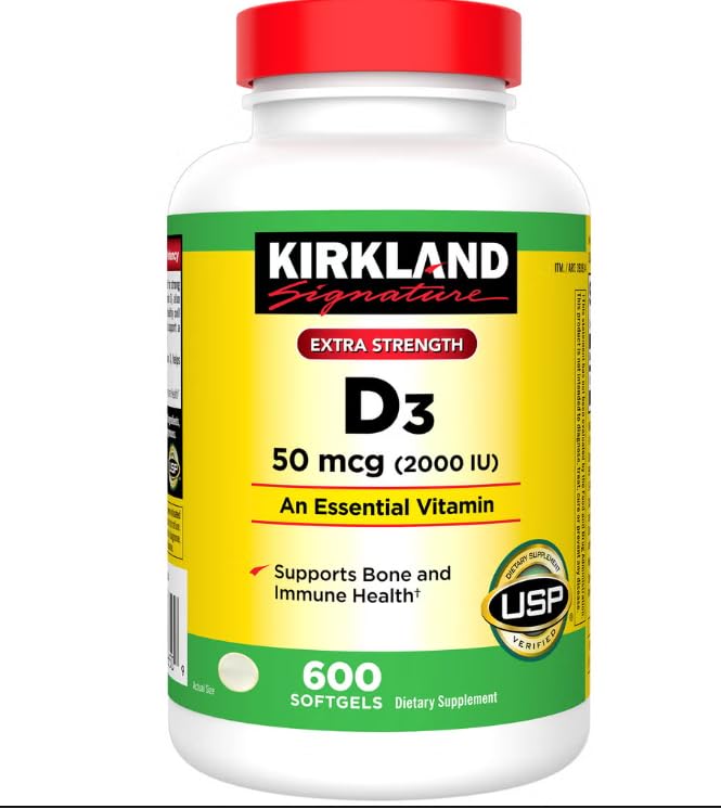 Kirkland Signature Extra Strength D3 50 mcg., 600 Softgels (2 Pack)