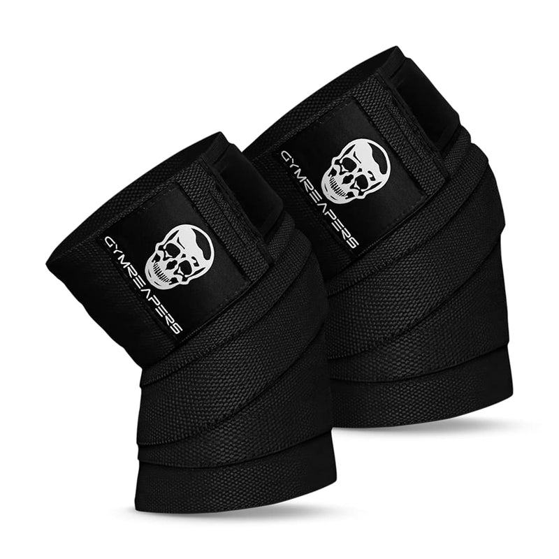 [Australia] - Gymreapers Knee Wraps (Pair) With Strap for Squats, Weightlifting, Powerlifting, Leg Press, and Cross Training - Flexible 72" Knee Wraps for Squatting - For Men & Women - 1 Year Warranty (Black) Black 