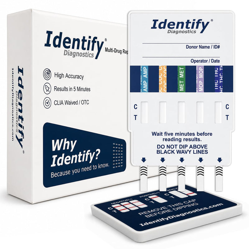 Identify Diagnostics Drug Test Cards | 5 Pack | 5 Panel Dip CLIA Waived Instant Urine Marijuana Drug Test Dip Kit for AMP,COC,MET,MOP|OPI,THC