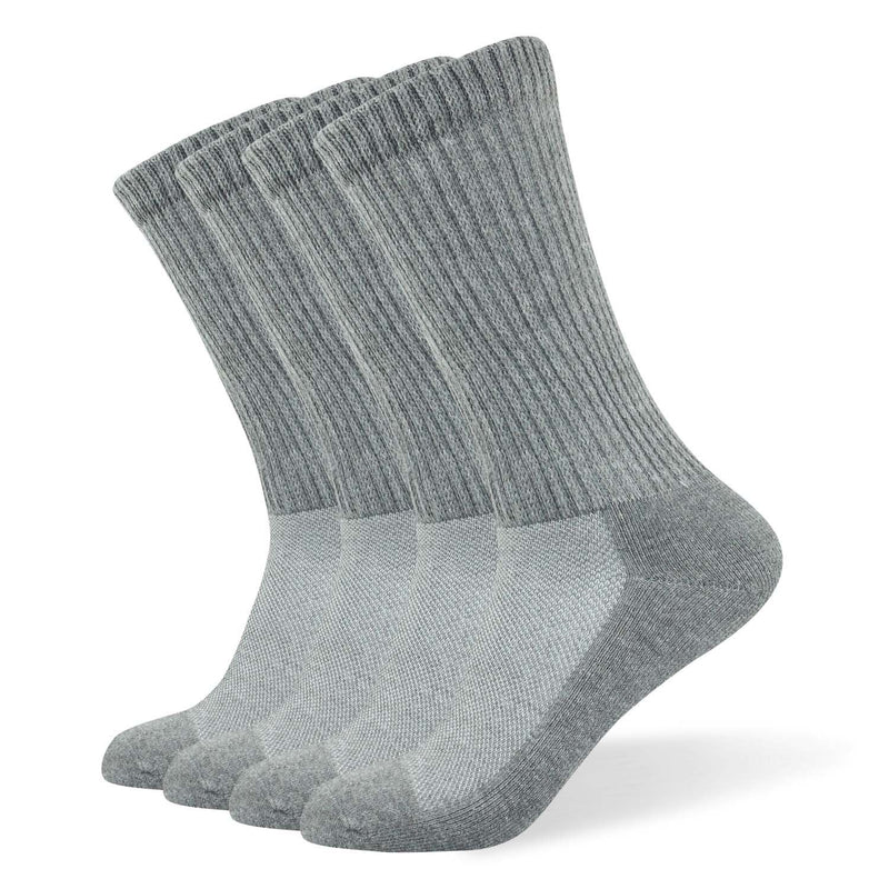 [Australia] - Well Knitting Loose Men's Diabetic Crew Socks,Non-Binding Top,Seamless Toe,Semi Cushion,Breathable Soft Coolmax Socks 4 Pairs Large 4 Pairs Grey Crew Socks 