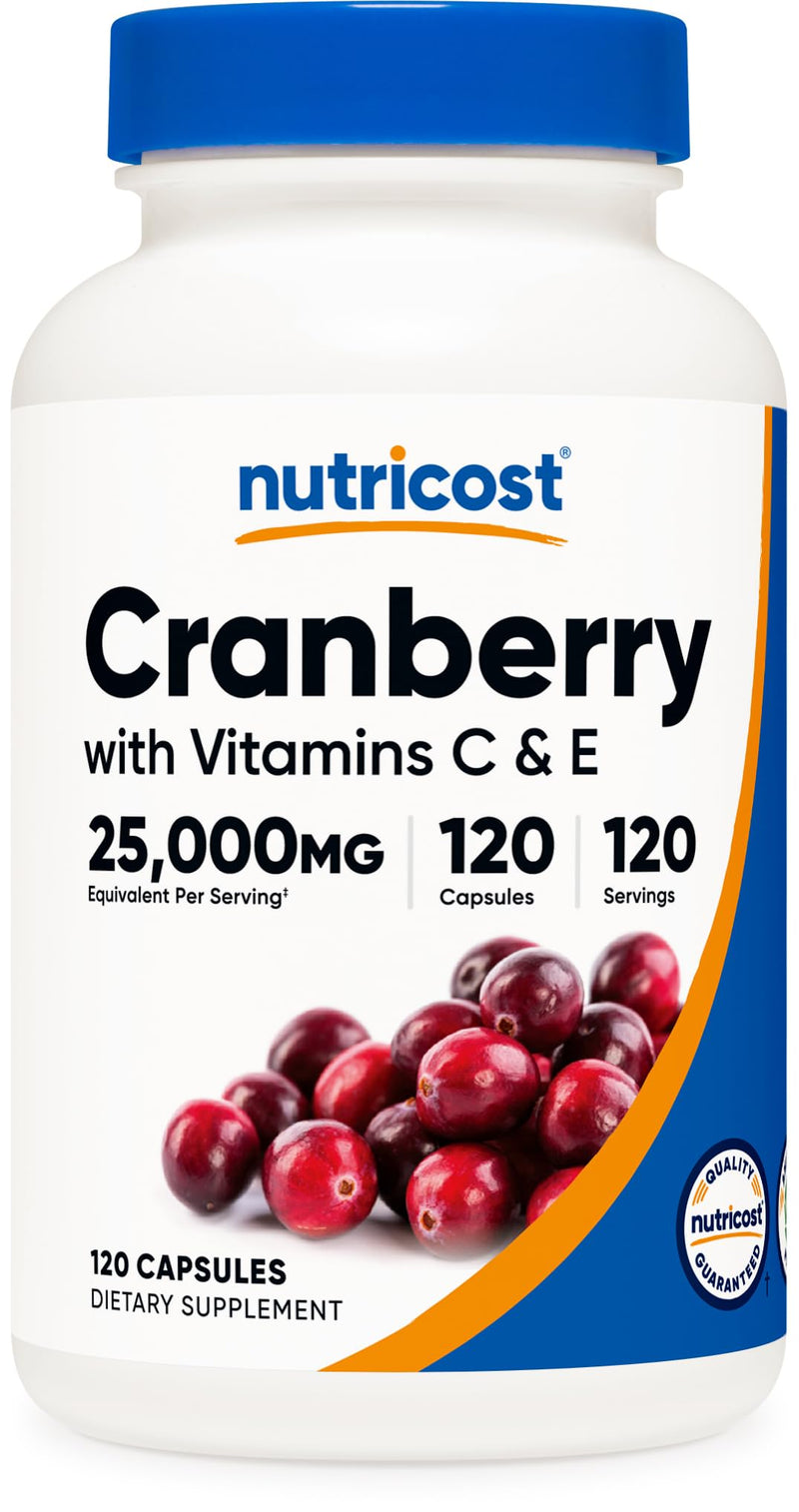 [Australia] - Nutricost Cranberry Extract (25,000mg) (120 Capsules) with Vitamin C & Vitamin E 120 Count (Pack of 1) 