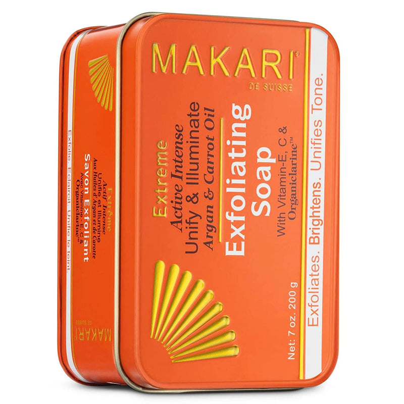 MAKARI Extreme Active Intense Argan & Carrot Oil Exfoliating Soap (7 oz) | Radiance-Boosting Bar | With Apricot Seed Extract & Vitamins C & E | Helps Reveal Smoother-Looking Skin 7 Ounce (Pack of 1)