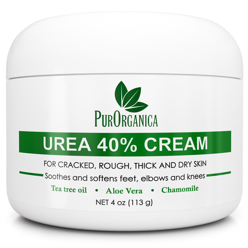PurOrganica Urea Cream 40% – Made in USA, Maximum Strength Foot Cream for Dry, Cracked Heels, Corns, Calluses & Rough Feet, Exfoliating Moisturizer 4 Ounce (Pack of 1)