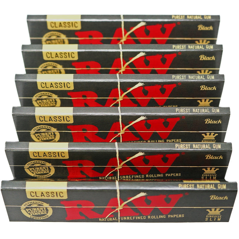 [Australia] - RAW Classic Black King Size Slim Natural Unrefined Ultra Thin 110mm Rolling Papers (6 Packs) 