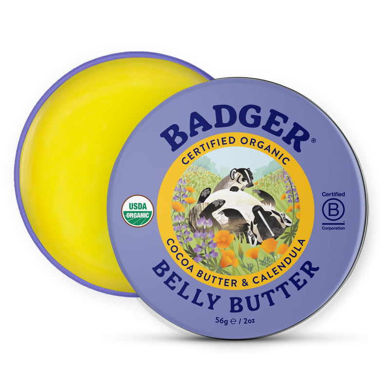 [Australia] - Badger Belly Butter, Organic Stretch Mark Cream for Pregnant Belly, Rich Hypoallergenic Moisturizing Organic Cocoa Butter & Coconut Body Butter for Women, 2 oz Tin 2 Ounce (Pack of 1) 