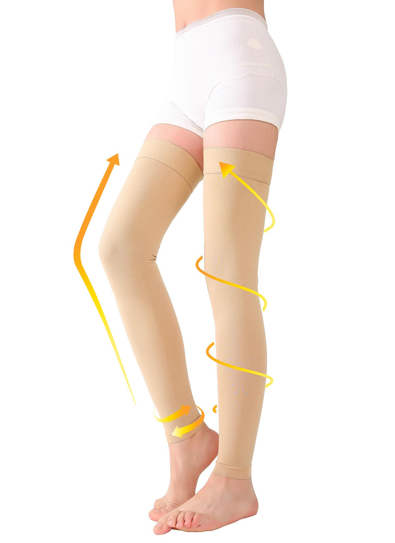 [Australia] - TOFLY® Medical Thigh High Compression Stockings Footless for Women & Men, Opaque Support Hose, 20-30mmHg Graduated Compression Socks with Silicone Band for Varicose Veins, Edema, DVT, 1 Pair Beige XL X-Large 20-30mmhg Footless Beige 