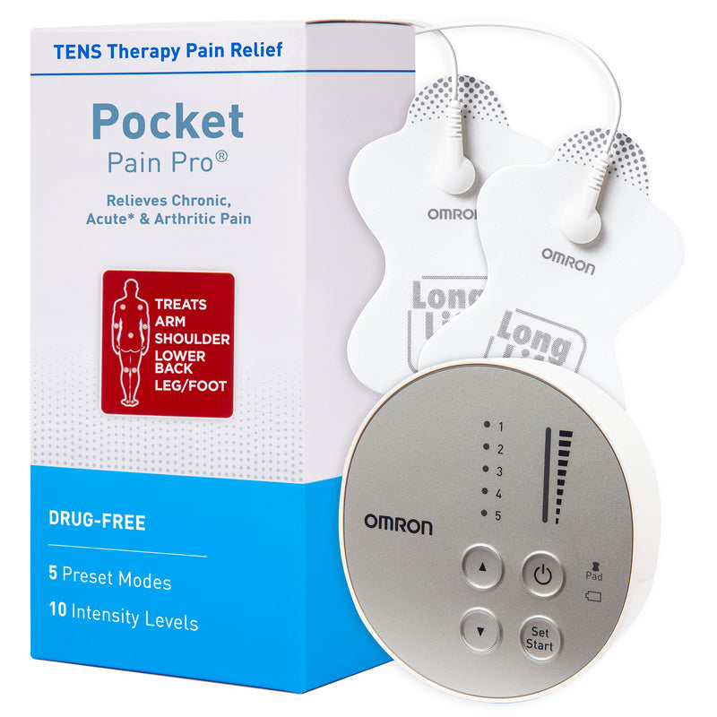Omron Pocket Pain Pro TENS Unit Muscle Stimulator | For Drug-Free Pain Relief - Portable Electric Massager for Muscles and Joints - Includes 2 Reusable TENS Unit Pads