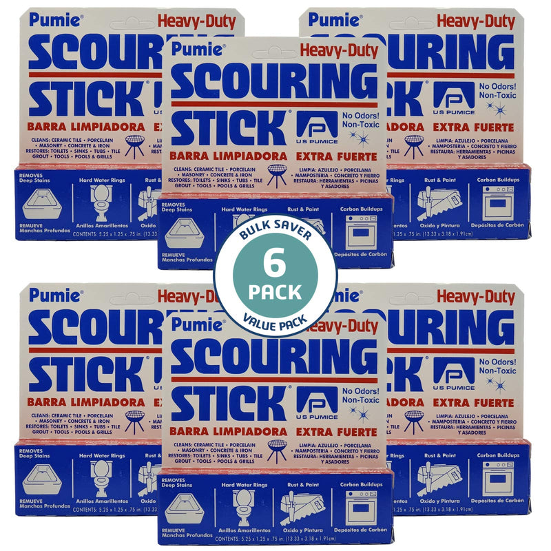 [Australia] - U.S. Pumice 1001 Pumie Scouring Stick, Heavy Duty, HDW, Remove Stains, Hard Water Rings, Rust and Paint, Carbon Buildups, (6 Pack) 1 Count (Pack of 6) 