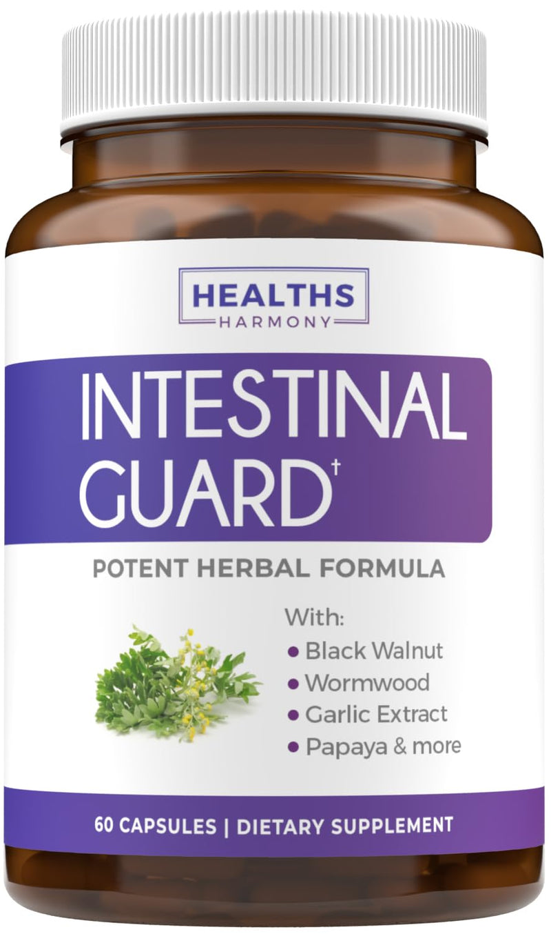 [Australia] - Intestinal Guard (Non-GMO) - Potent Natural Formula with Wormwood, Black Walnut, Goldenseal, PAU D'Arco, Clove, Garlic, More - All in One Supplement - 60 Capsules (No Pills) 60 Count (Pack of 1) 