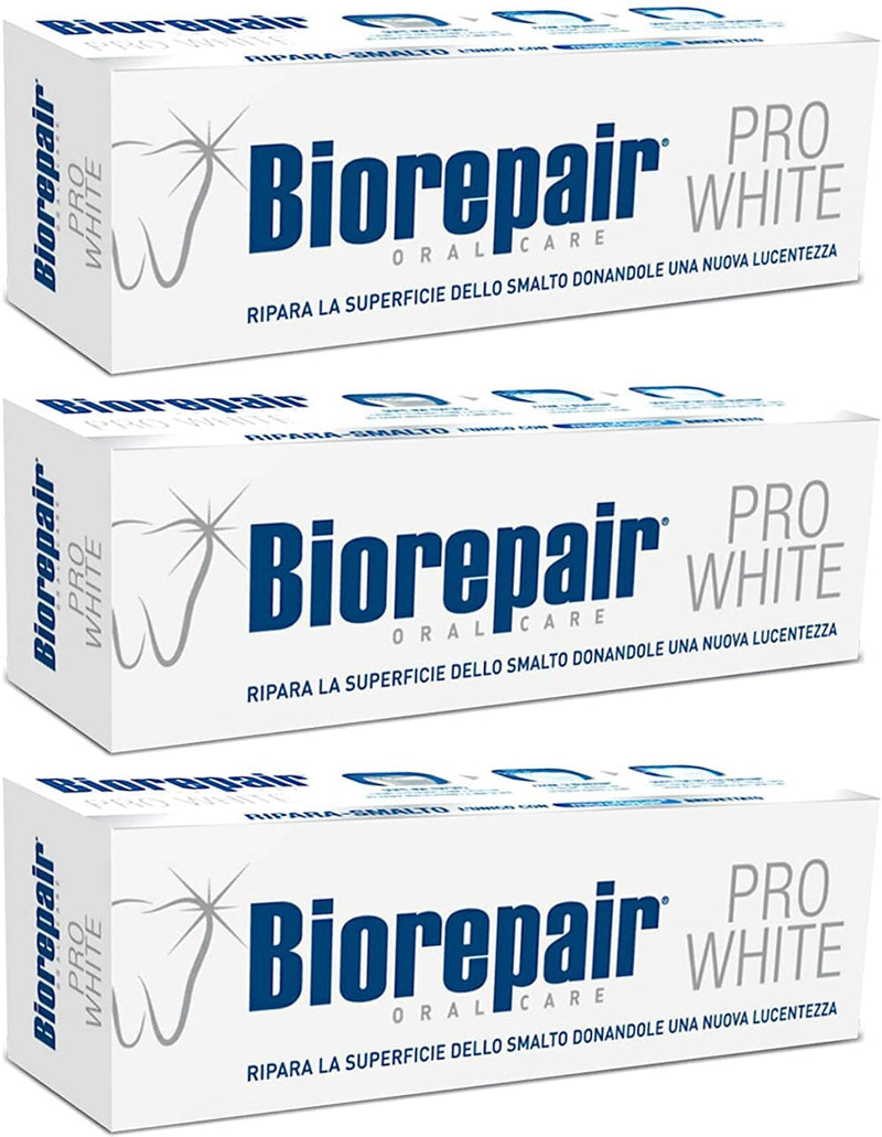 Biorepair: Pro White Whitening Toothpaste with microRepair - 2.5 Fluid Ounce (75ml) Tubes (Pack of 3) [ Italian Import ]