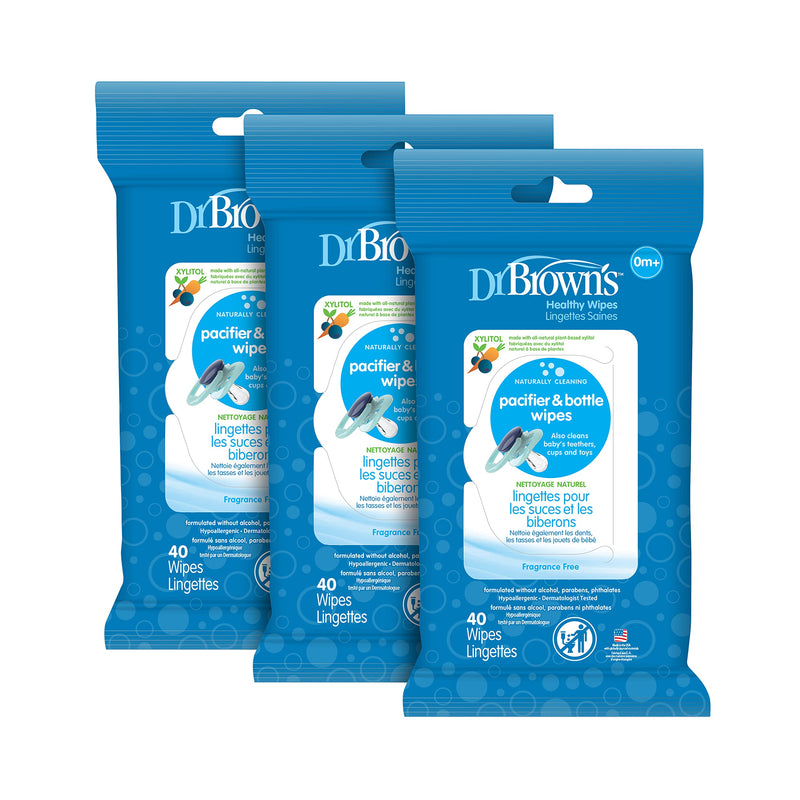 [Australia] - Dr. Brown's Bottle and Pacifier Healthy Wipes, Naturally Cleaning for Bottles and Baby Items, 40 Count, 3 Pack 40 Count (Pack of 3) 