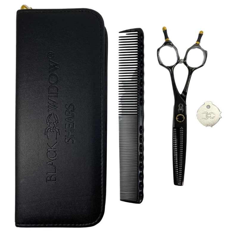 Dos Manos HIGH-END Razor Edge Series Barber Blending Hair Scissors - Japanese Stainless Steel Salon Scissors 6" Overall Length - Fine Adjustment Tension Screw Gold
