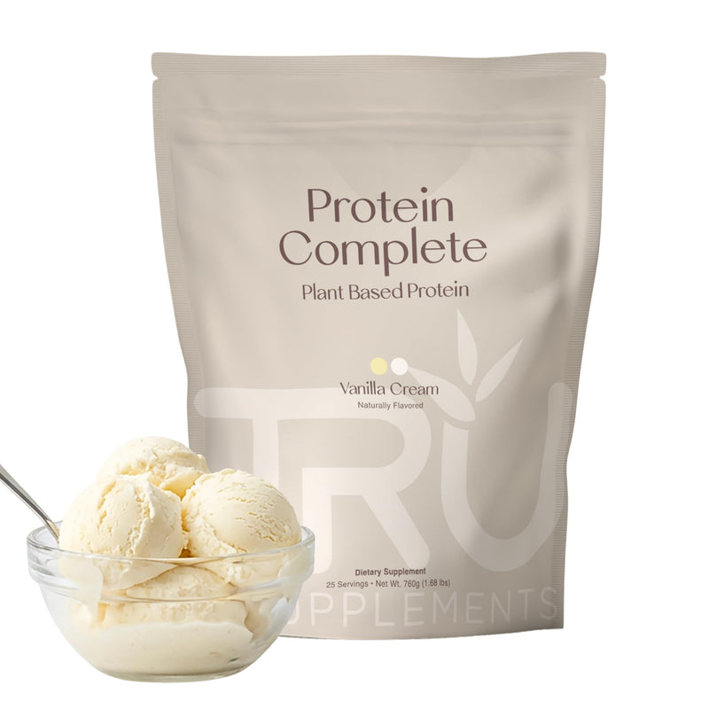 TRU Supplements Plant Based Protein Powder, BCAA, EAA, 20g Vegan Brown Rice & Pea Protein, 100 Calories, 27 Vitamins, No Artificial Flavors 25 Servings (Vanilla Cream) Vanilla