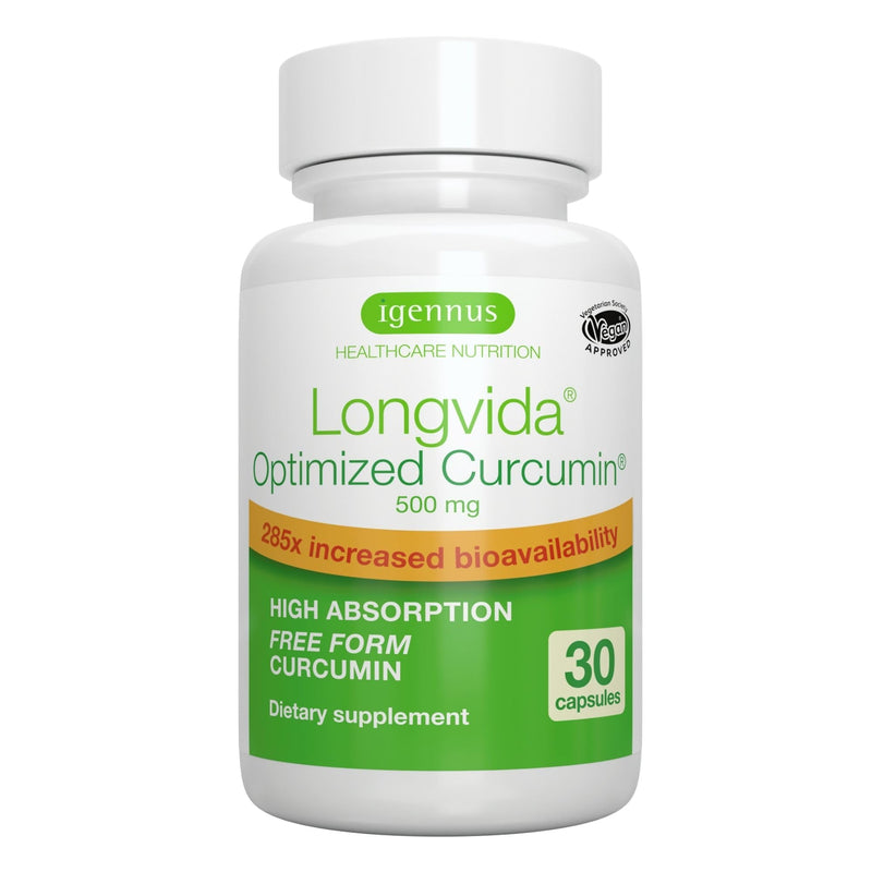 [Australia] - Igennus Longvida Lipidated Curcumin 500mg, Ultra Bioavailable & Sustained Action, 65x Higher Plasma Levels, Intensive Support, Free-Form Curcumin, Vegan, 30 Capsules 30 Count (Pack of 1) 