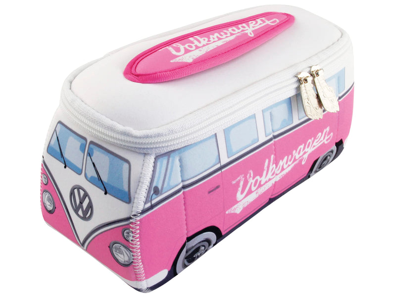 BRISA VW Collection - T1 Bus Camper Toiletry Bag Cosmetic Case | Volkswagen Toiletry Bag Cosmetic Case, Water-Repellent, Hanging Hook, 4 Mesh Pockets for Travel, Neoprene, Pink Large Large (11.8 X 5.5 X 4.7 Inches)