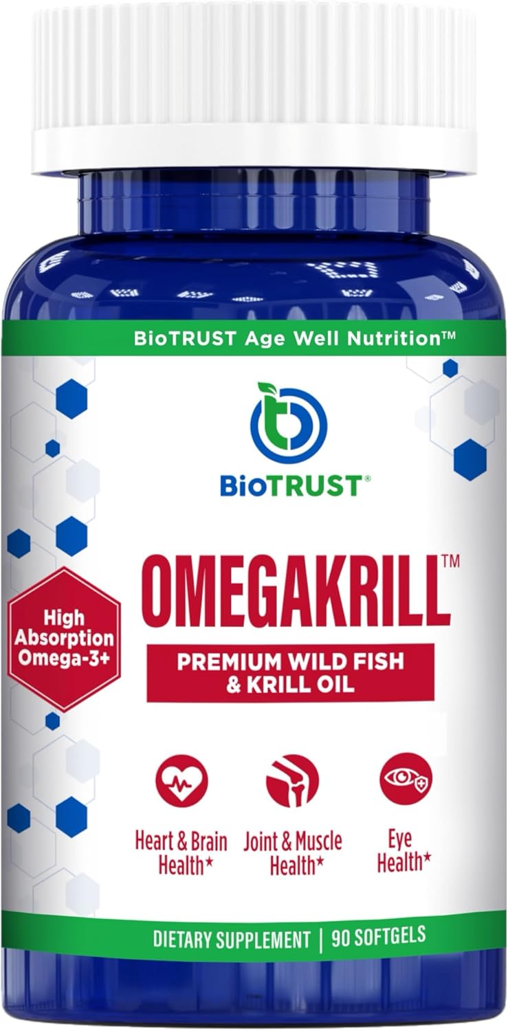 [Australia] - BioTrust OmegaKrill EPA & DHA Omega 3 Supplement, Fish and Krill Oil to Provide Support for Joint, Heart, Brain, Eye and Skin (30 Servings) 90 Count (Pack of 1) 