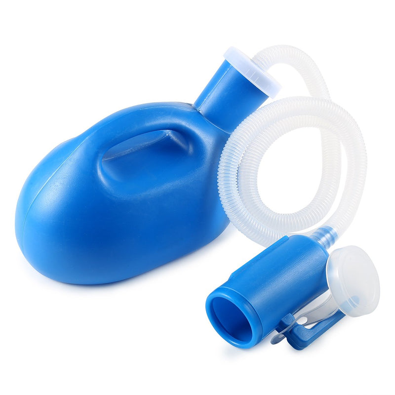 ONEDONE Urinals for Men - Portable Urinal for Men Spill Proof Nighttime Men's Urinal Bottle Male Pee Bottle Urine Bottle 68 OZ for Hospital Home Camping Car Travel 45" Long Hose with Lid (Blue) Blue