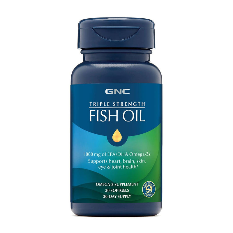 GNC Triple Strength Fish Oil, 1000mg EPA & DHA, 30 Softgels | Provides EPA and DHA to Support Heart, Brain, Skin, Eye, and Joint Health, Sourced from Purified Wild Caught Fish 30 Count (Pack of 1)