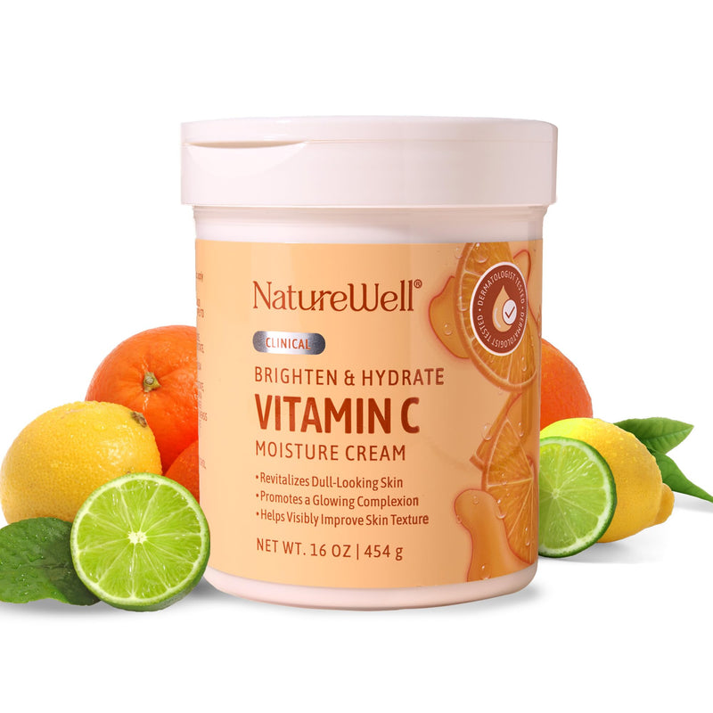 NATURE WELL Vitamin C Brightening Moisturizer Cream – Hydrating Face & Body Lotion with Coconut Oil, Helps Improve Uneven Skin Tone & Dark Spots, Anti-Aging Moisturizer for Smooth Radiant Skin, 16 Oz Version 1.0 16 Ounce (Pack of 1)